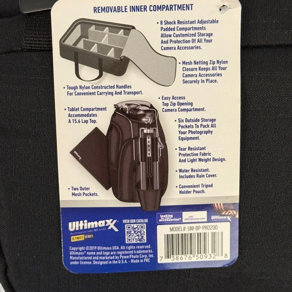 Ultimax‎ Professional Camera Backpack Deluxe with Removable Insert NEW
